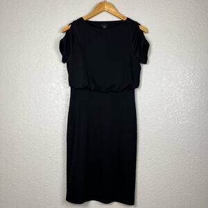 Ann Taylor Midi Dress Womens XSP‎ Black Blouson Minimalist LBD Corpcore Siren